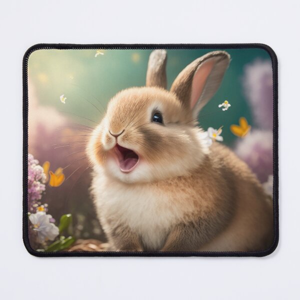 Item preview, A cute happy Easter bunny with spring flowers in the background. Generative AI technology. designed and sold by HappyPrompt.