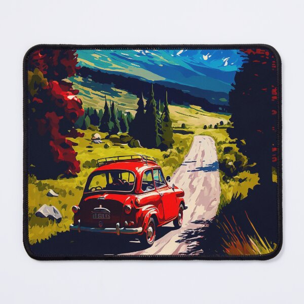 Item preview, Vintage Red Car Driving Towards Mountains designed and sold by Scraponzo.