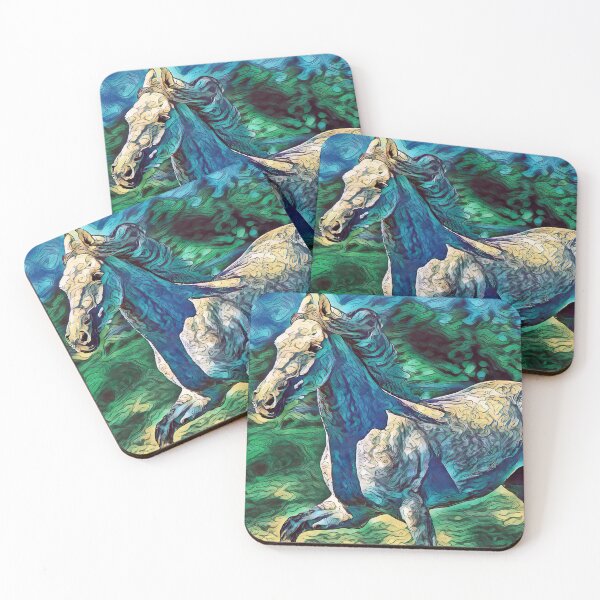 Item preview, Orlov Trotter horse running – abstract curved lines art in blue and green designed and sold by NickoPrints.