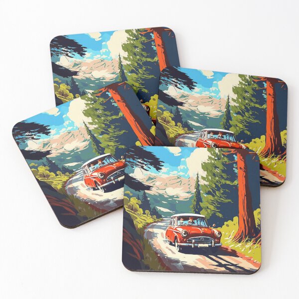 Item preview, Vintage Red Car Driving Away From Mountains designed and sold by Scraponzo.