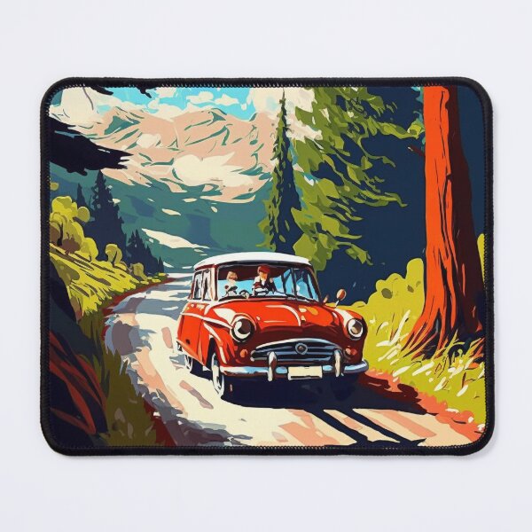 Item preview, Vintage Red Car Driving Away From Mountains designed and sold by Scraponzo.