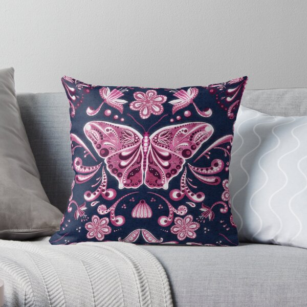 Butterfly Rosemaling Throw Pillow