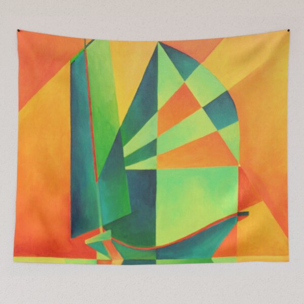 Item preview, Chinese Junk Sails at Sunrise Orange And Green Abstract designed and sold by taiche.