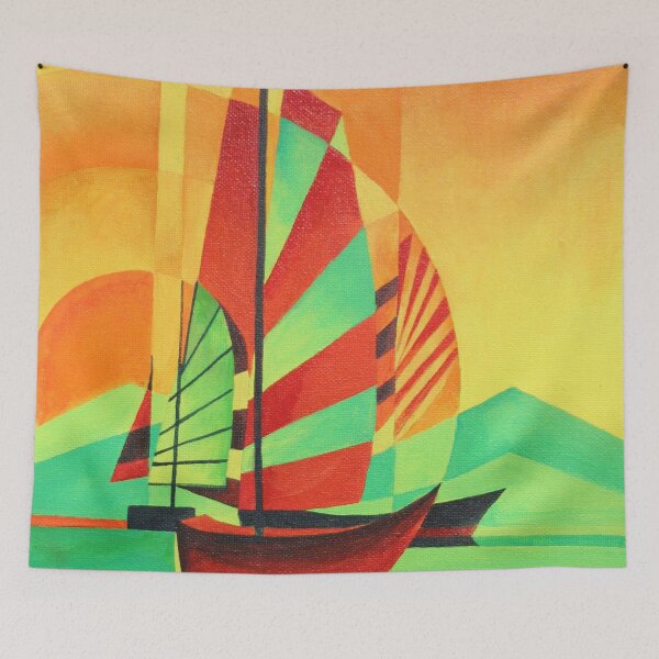 Item preview, Chinese Junks Sail to Shore In Cubism Geo Art designed and sold by taiche.