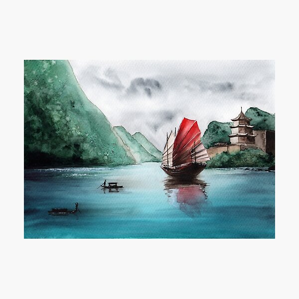 Outlet Mesmerizing Asian Junk Boat Painting