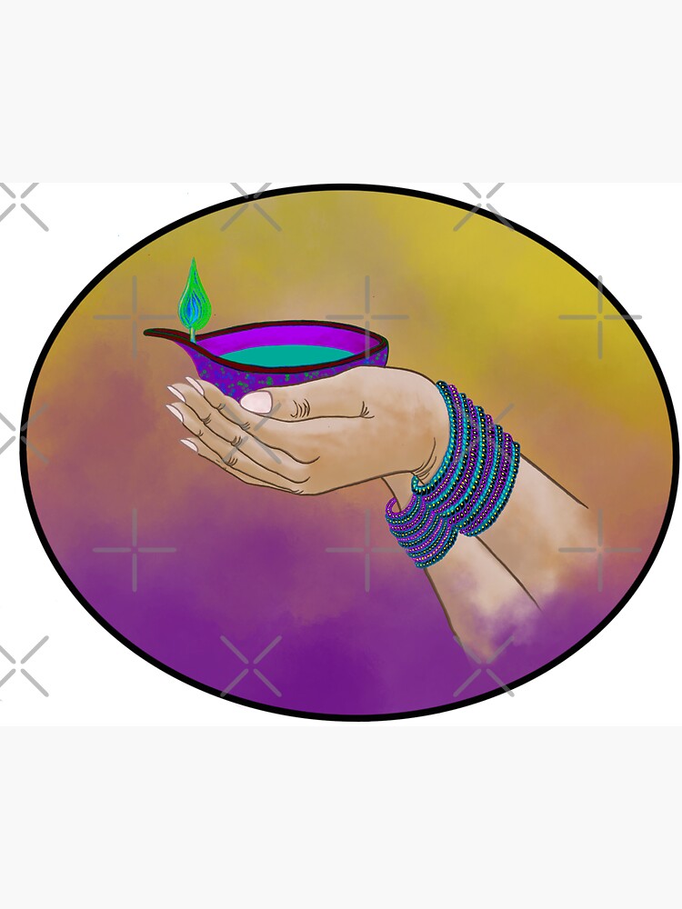 Happy Diwali Diya - Purple and Yellow Background