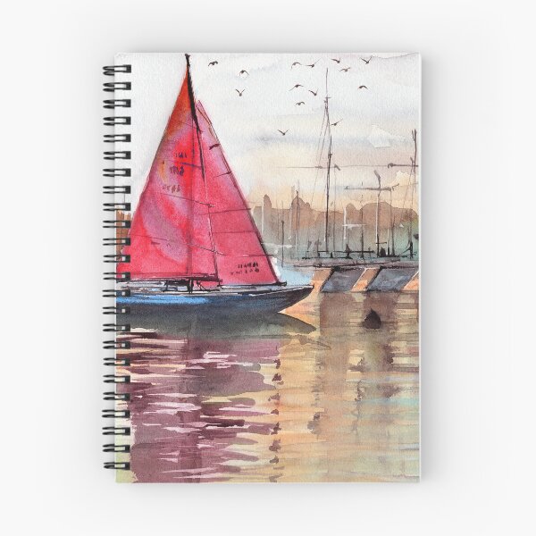Item preview, Watercolor illustration of a sailboat in a marina designed and sold by MaryWatercolor.