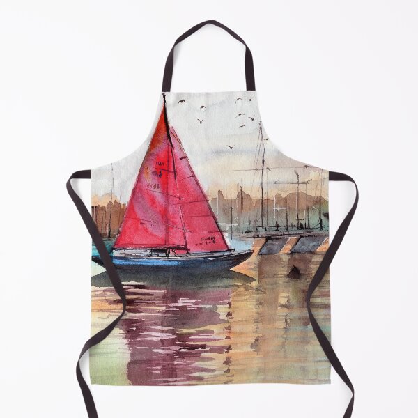 Item preview, Watercolor illustration of a sailboat in a marina designed and sold by MaryWatercolor.