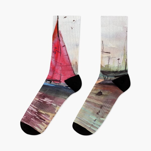 Item preview, Watercolor illustration of a sailboat in a marina designed and sold by MaryWatercolor.