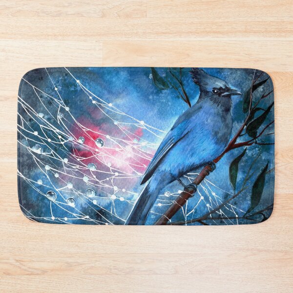 Item preview, Watercolor blue jay on a tree branch on the bright blue background designed and sold by MaryWatercolor.