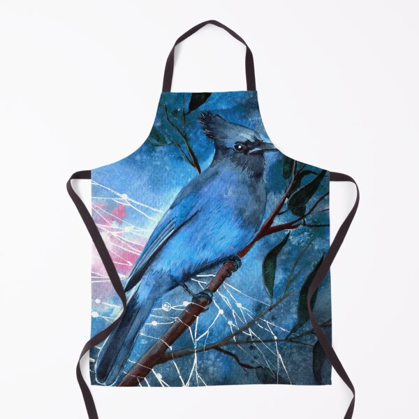 Item preview, Watercolor blue jay on a tree branch on the bright blue background designed and sold by MaryWatercolor.