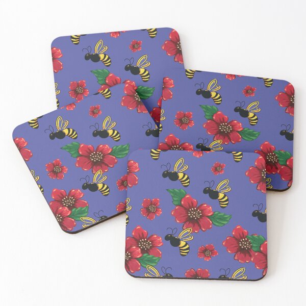 Item preview, Bees and flowers Periwinkle designed and sold by Freshinkshop.