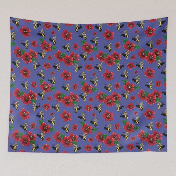 Item preview, Bees and flowers Periwinkle designed and sold by Freshinkshop.