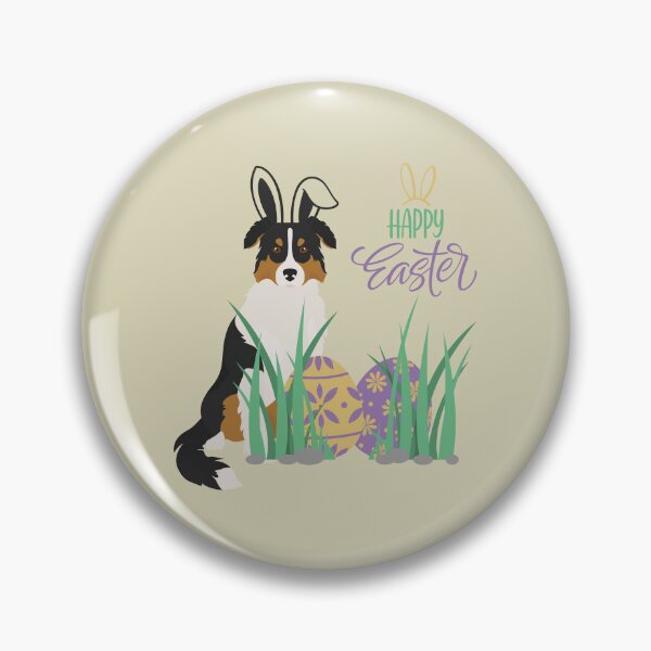 Item preview, Tricolor Australian Shepherd Dog with Bunny Ears and Happy Easter with Egg designed and sold by SeasonalDogs.