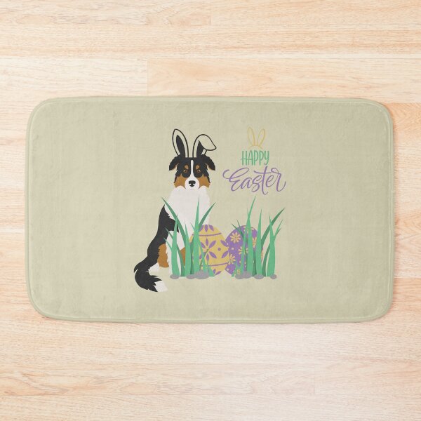 Item preview, Tricolor Australian Shepherd Dog with Bunny Ears and Happy Easter with Egg designed and sold by SeasonalDogs.