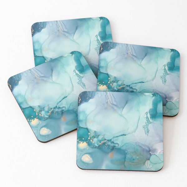 Item preview, Dreamscape - Turquoise and gold alcohol ink art designed and sold by Deborah Pryn.