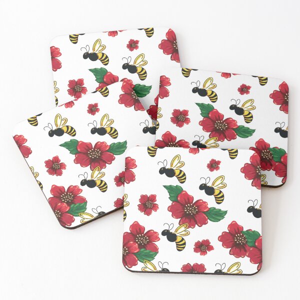 Item preview, Bees and flowers White designed and sold by Freshinkshop.