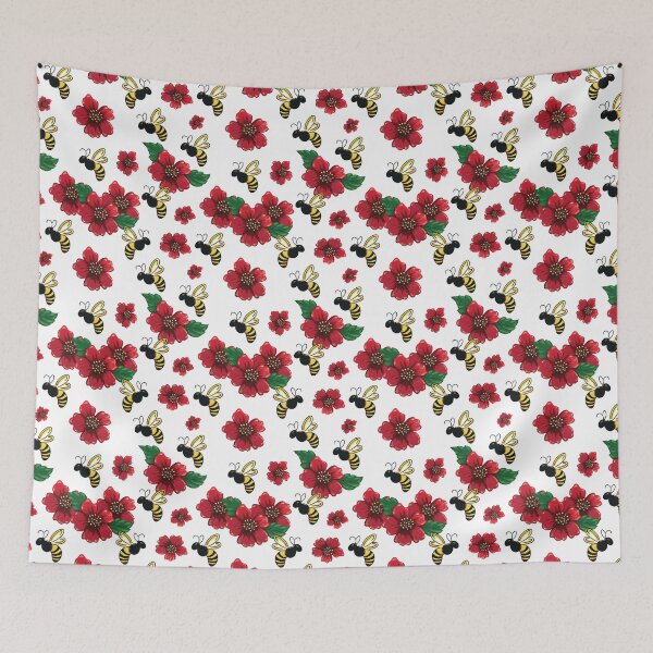 Item preview, Bees and flowers White designed and sold by Freshinkshop.