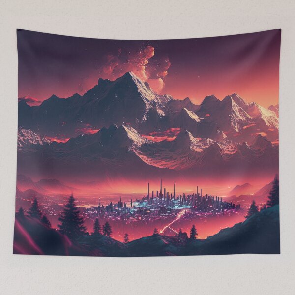 Item preview, Snowy Synthwave: City Lights in the Distance designed and sold by Mullet Monkey.