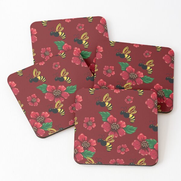 Item preview, Bees and flowers Burgundy designed and sold by Freshinkshop.