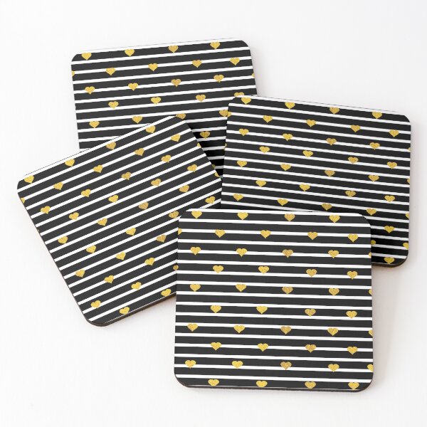Item preview, Black and White Stripe Gold Heart Pattern designed and sold by inspirationzgal.