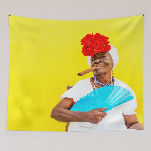 Item preview, Cuban Woman With Cigar And Yellow Background designed and sold by Paul Thompson Photography.