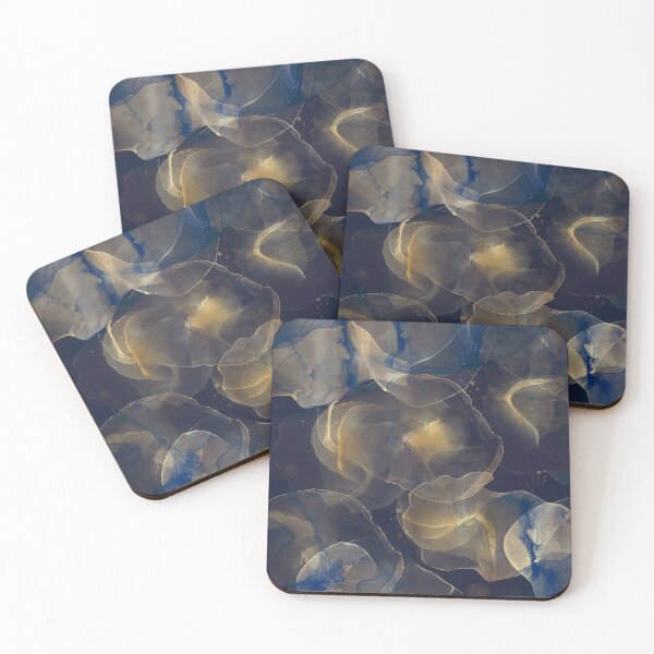 Item preview, Abstract Dark Blue Gold Fluid Art Painting designed and sold by NdesignTrend.