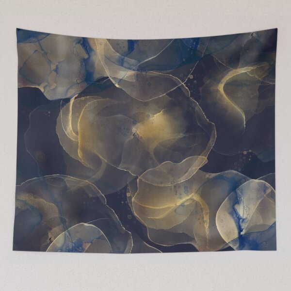 Item preview, Abstract Dark Blue Gold Fluid Art Painting designed and sold by NdesignTrend.