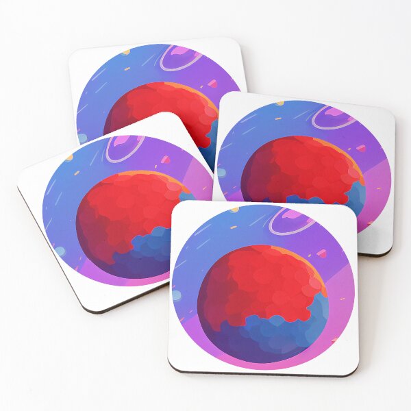 Item preview, Illustration of three planets in a blue and purple sky, round format designed and sold by Flairh-Art.