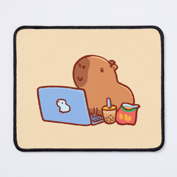 Item preview, Capybara on a laptop with snacks and drink, chilling like a capybara, funny designed and sold by tinyartsshop.
