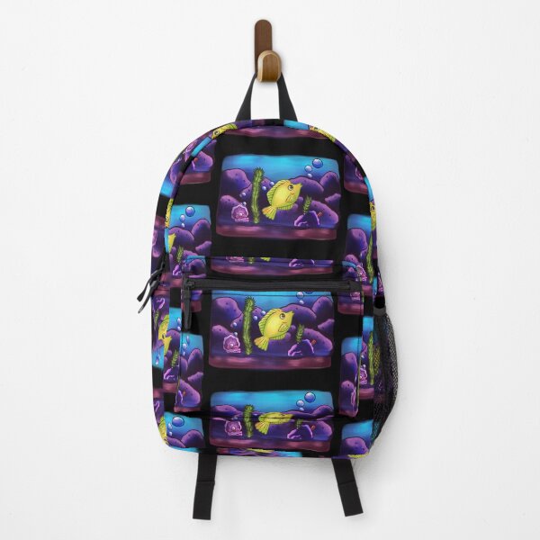 Item preview, yellow Surgeon fish underwater with a sea clam blowing bubbles, in shades of purple, green, blue and yellow. designed and sold by kitsuneins.