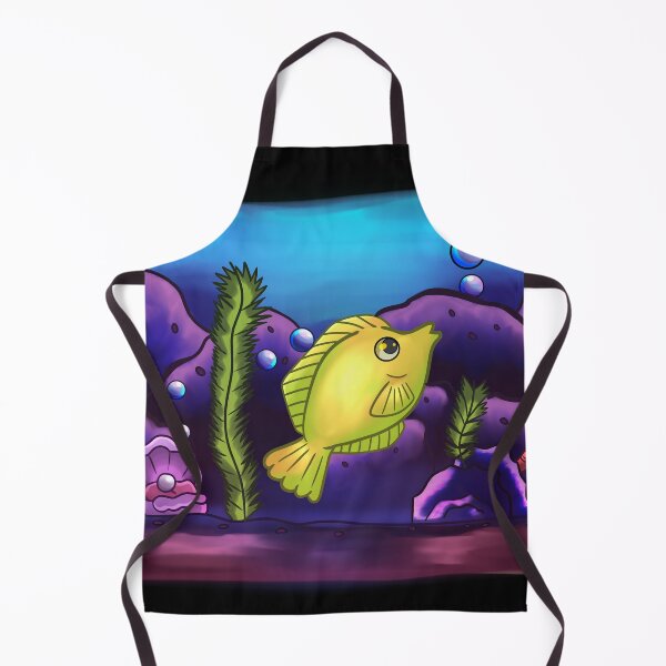 Item preview, yellow Surgeon fish underwater with a sea clam blowing bubbles, in shades of purple, green, blue and yellow. designed and sold by kitsuneins.
