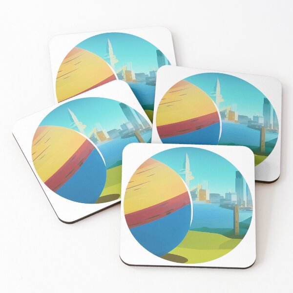Item preview, Illustration of a city with a planet in the foreground, round format designed and sold by Flairh-Art.