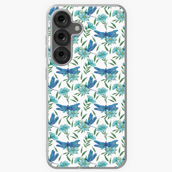 Elegant blue watercolor dragonfly and flowers pattern Samsung Galaxy Soft Case