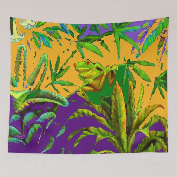 Item preview, ABSTRACTED TROPICAL RED EYE FROG PURPLE JUNGLE  SHADOWS ART designed and sold by sharlesart.