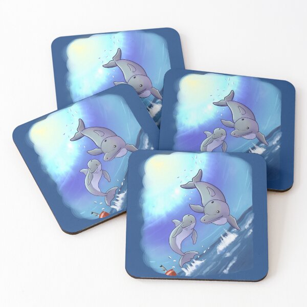 Item preview, dia soleado ,delfines saliendo del mar para saludar a un viajero en un barco, anime, ilustracion en tonos azules, ilustracion animales marinos designed and sold by kitsuneins.