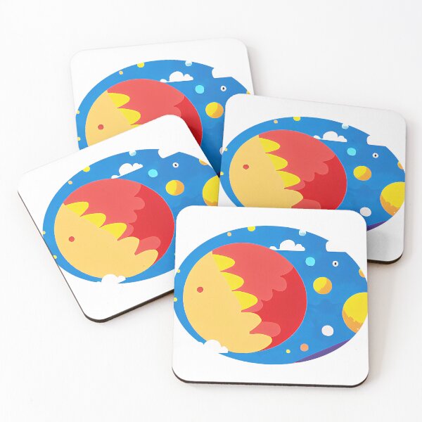 Item preview, Illustration of several red and yellow planets in a cloudy sky, round format designed and sold by Flairh-Art.