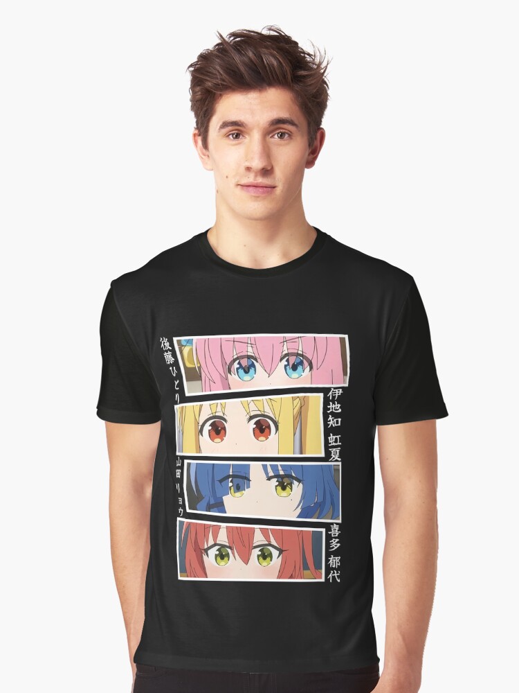 Aperçu 1 sur 5. T-shirt graphique avec l'œuvre Bocchi les yeux de roche créée et vendue par Neelam789.