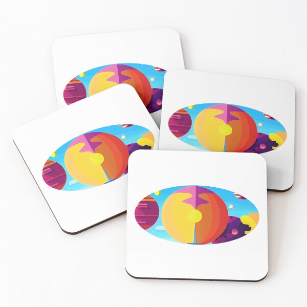 Item preview, Illustration of three colorful planets under a beautiful blue sky, round format designed and sold by Flairh-Art.
