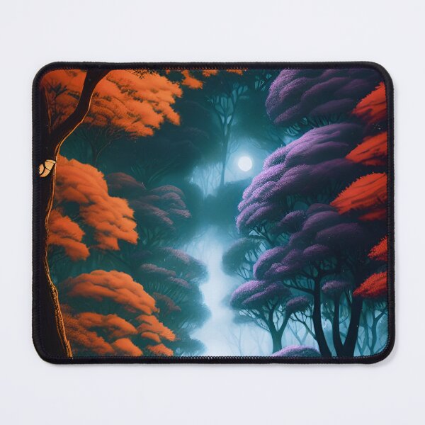 Item preview, black cats waiting in the dark forest woods purple yellow tree fall autumn season moon light animation art illustration sticker greeting card postcard notebook designed and sold by FRH Design ⭐⭐⭐⭐⭐.