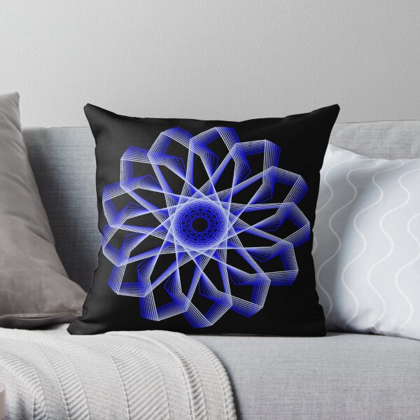 Blue Lines Abstract Geometric Flower Throw Pillow