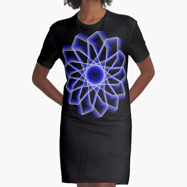 Blue Lines Abstract Geometric Flower Graphic T-Shirt Dress