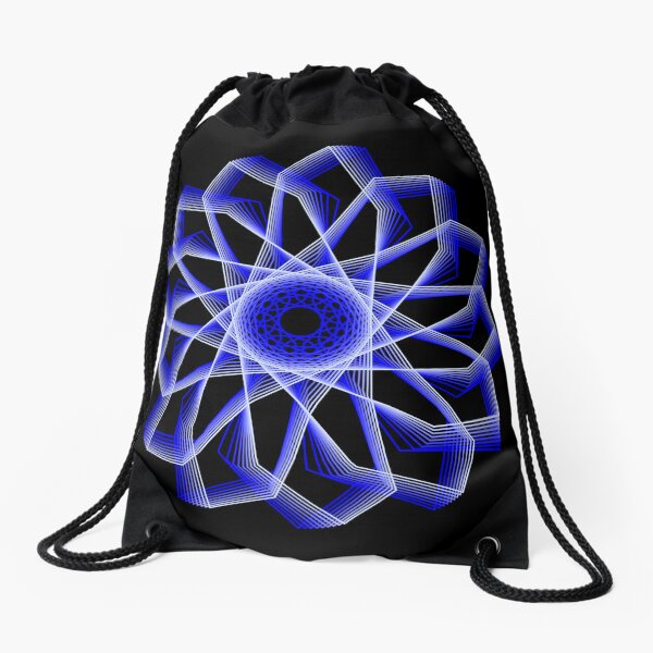 Blue Lines Abstract Geometric Flower Drawstring Bag