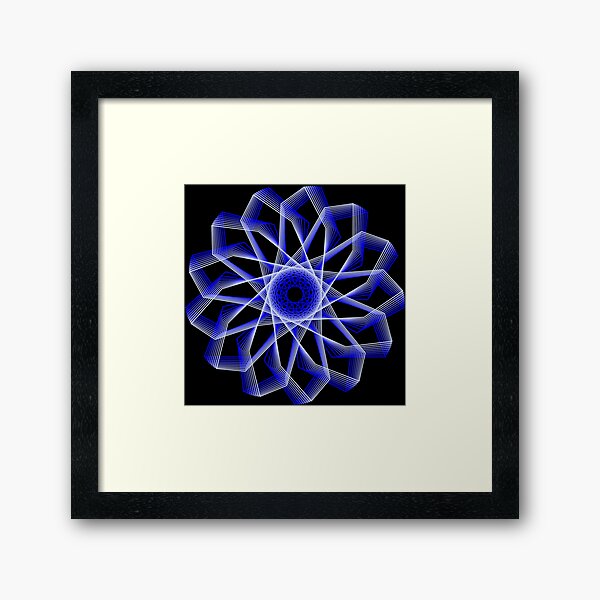 Blue Lines Abstract Geometric Flower Framed Art Print