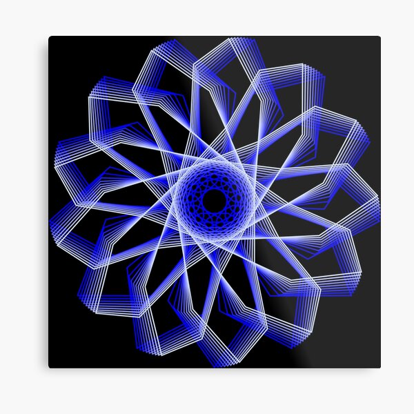 Blue Lines Abstract Geometric Flower Metal Print
