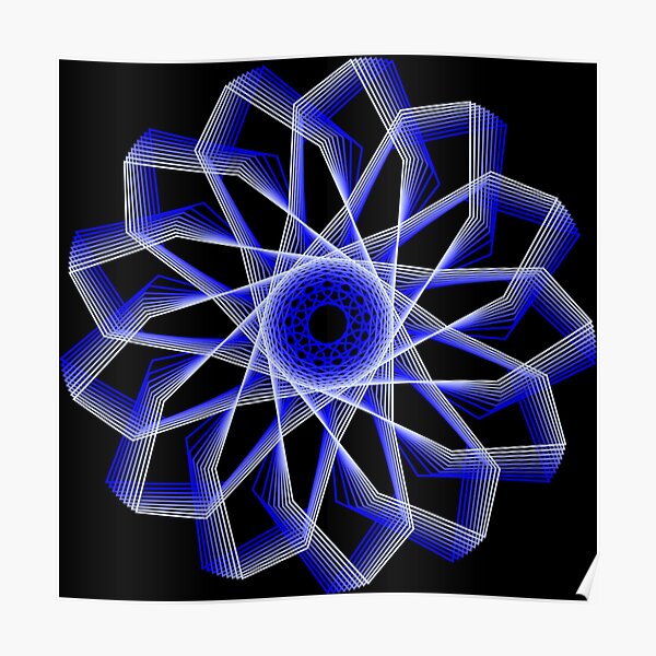 Blue Lines Abstract Geometric Flower Poster