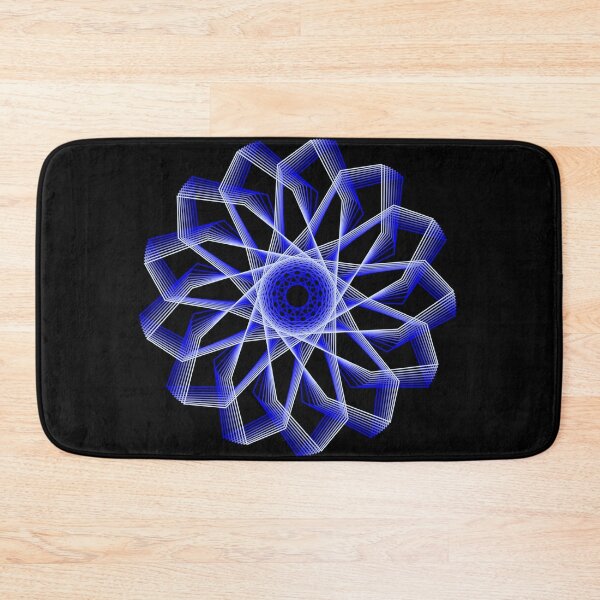 Blue Lines Abstract Geometric Flower Bath Mat