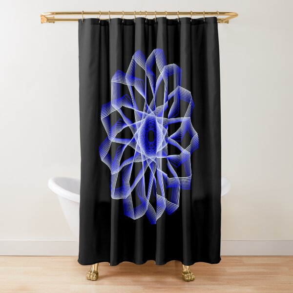 Blue Lines Abstract Geometric Flower Shower Curtain