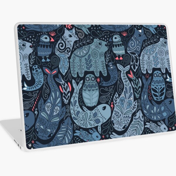 Arctic animals. Narwhal, polar bear, whale, puffin, owl, fox, bunny, seal. Laptop Skin