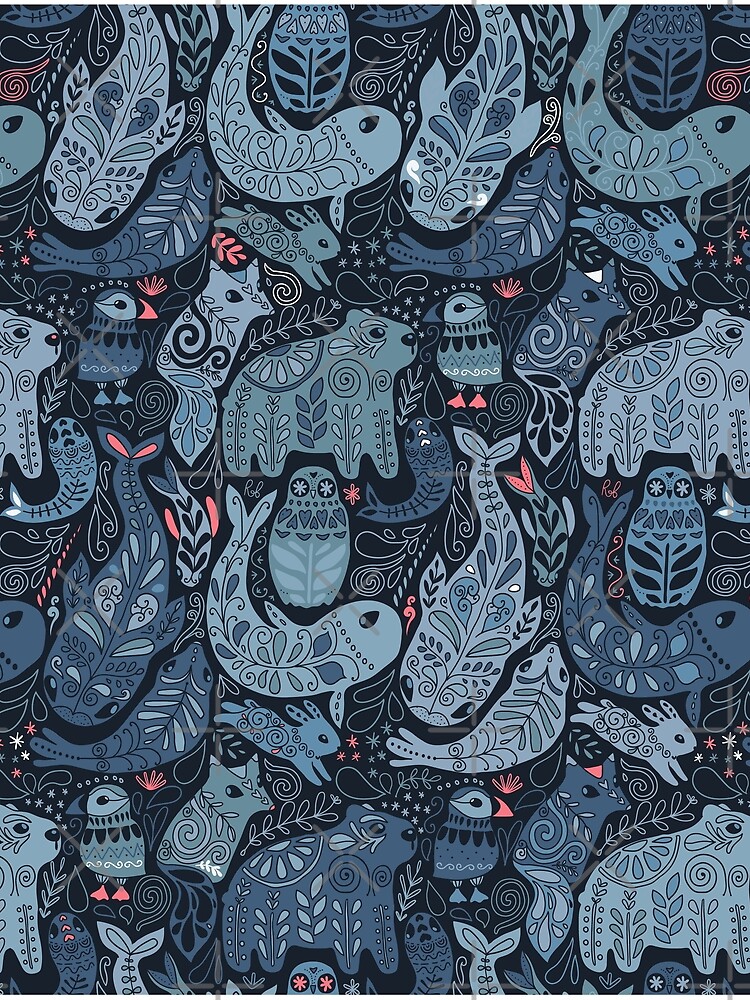 Arctic animals. Narwhal, polar bear, whale, puffin, owl, fox, bunny, seal. by kostolom3000